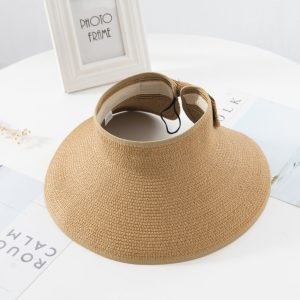 2024 Wholesale Fashion Women Foldable Sun Beach Visor Hat Roll Up Wide Brim Hat paper womens Straw Hat