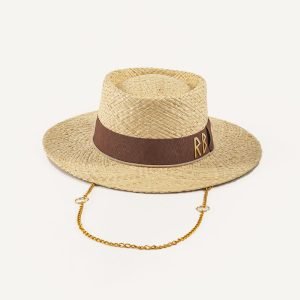 2024 new wholesale Unisex top hat Fashion  Real grass Panama straw hat straw Chain Strap Straw Fedora Hat