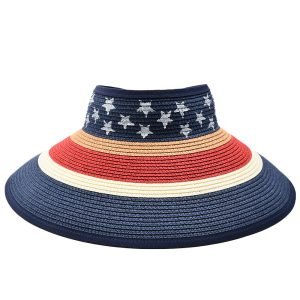 Custom summer 2023 Packable Paper Straw Uv Protection Sun Visor Hat empty top hat women printed sun visor straw hat rollable fol