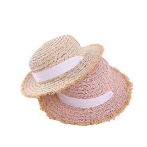 custom girls children straw hats summer school beach sun visor straw hats high quality summer straw  hat