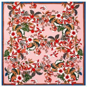 130*130 cm embroidery scarf hijab wholesale ladies luxury flower scarf printed silk scarves making machine