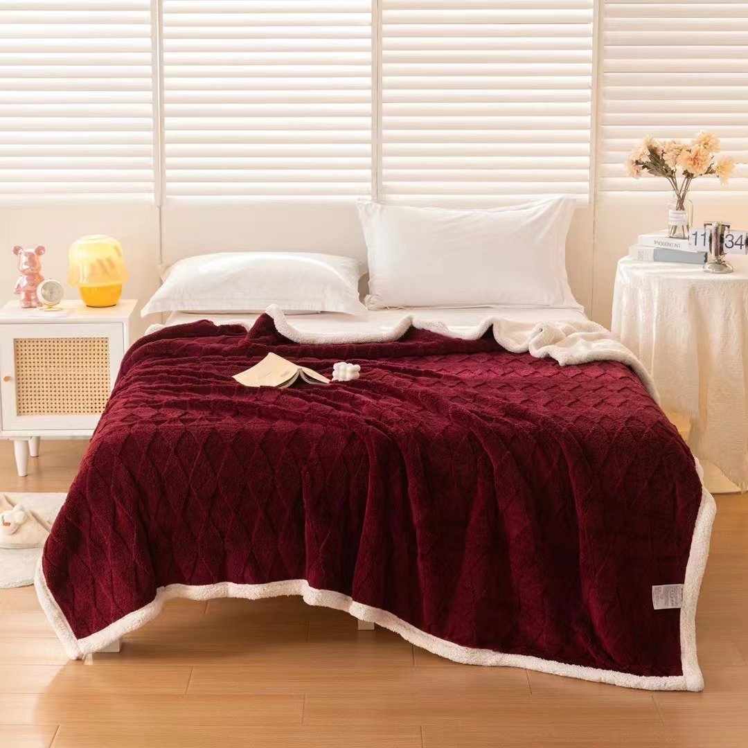 sherpa throw blanket custom diamond pattern bed double layers weighted coral fleece flannel blankets throws faux-lamb's wool - Image 3