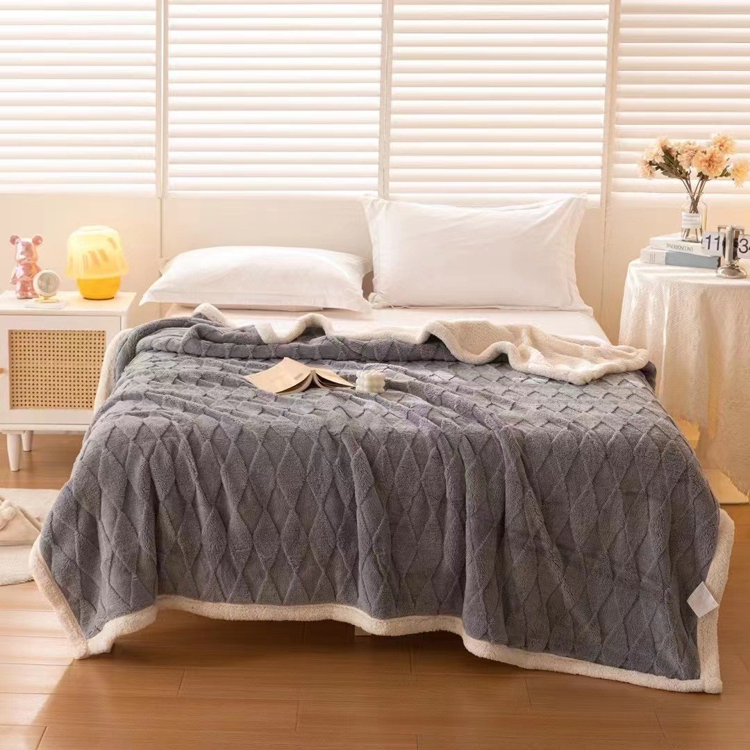 sherpa throw blanket custom diamond pattern bed double layers weighted coral fleece flannel blankets throws faux-lamb's wool - Image 4