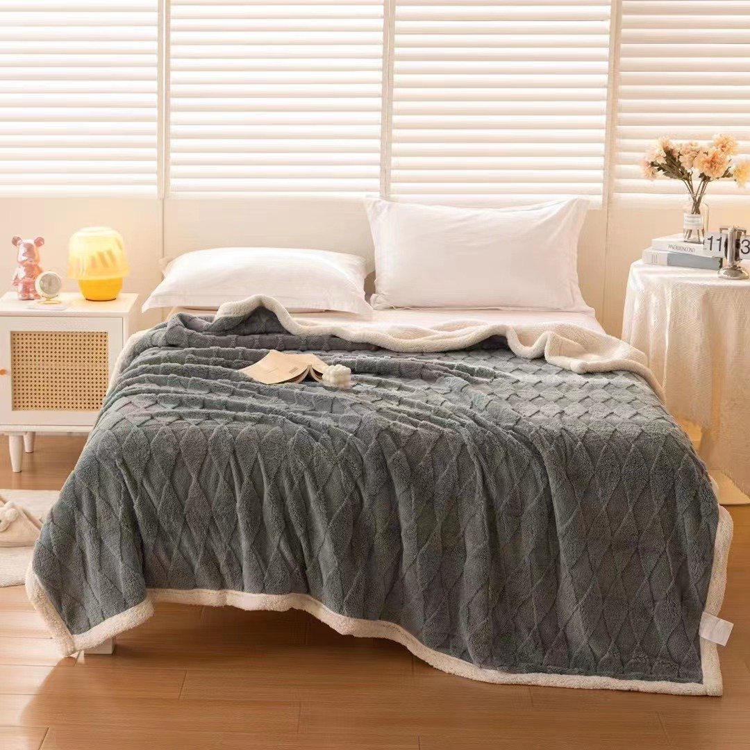sherpa throw blanket custom diamond pattern bed double layers weighted coral fleece flannel blankets throws faux-lamb's wool - Image 5