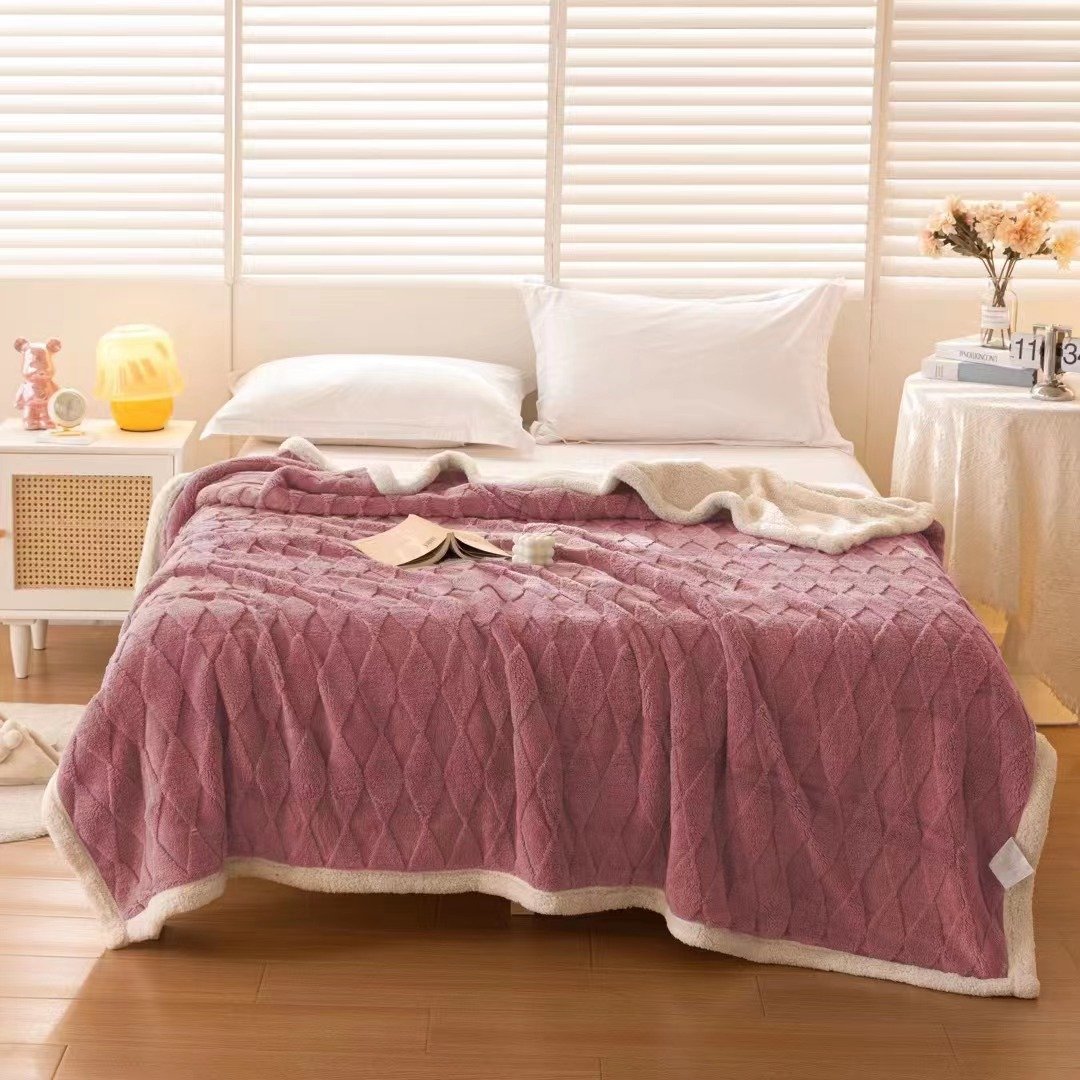 sherpa throw blanket custom diamond pattern bed double layers weighted coral fleece flannel blankets throws faux-lamb's wool - Image 6